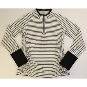 Calia Womens Long Sleeve Striped Shirt Medium 1/4 Zip Black White Athletic Top